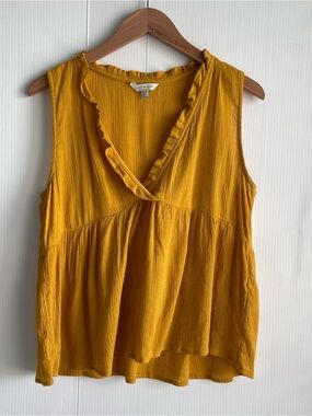 Lucky Brand Mustard Yellow Ruffle V-Neck Tank